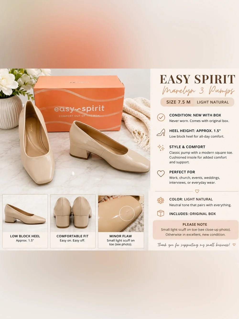 Easy Spirit Nude Beige Low Block Heel Pumps